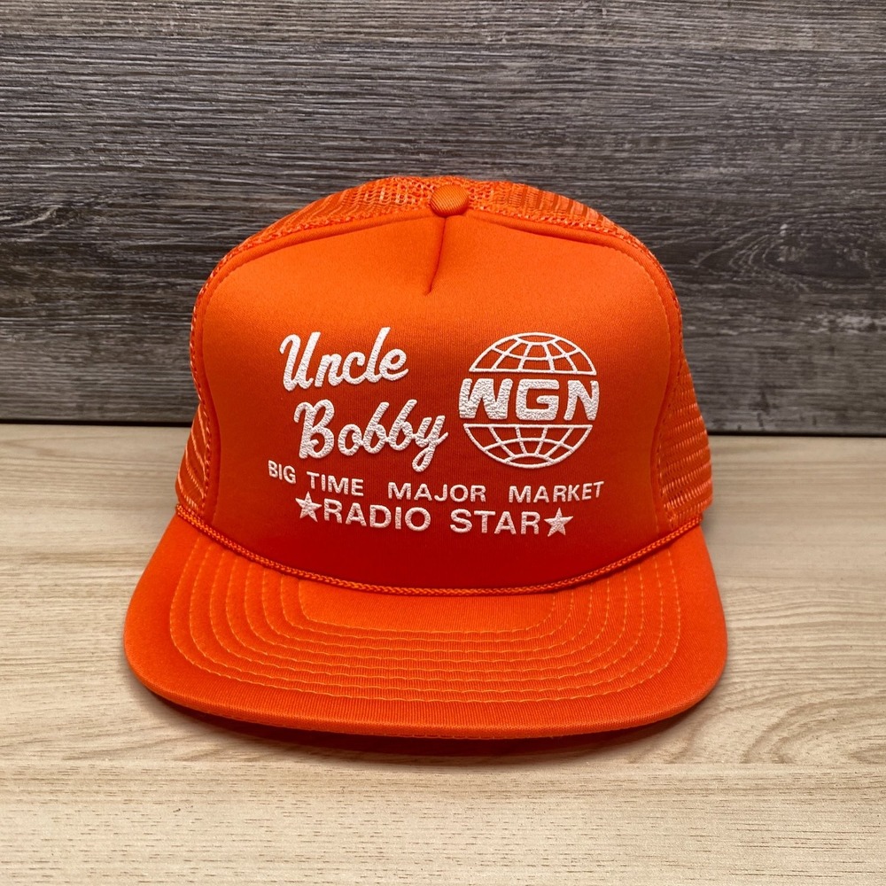 Vintage WGN Uncle Bobby Hat Cap Snap Back Orange Trucker Chicago Radio Star